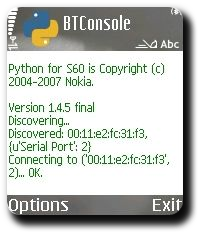 PyS60 Bluetooth HOWTO, Mobile screenshot #6