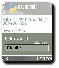 PyS60 Bluetooth HOWTO, Mobile screenshot #7